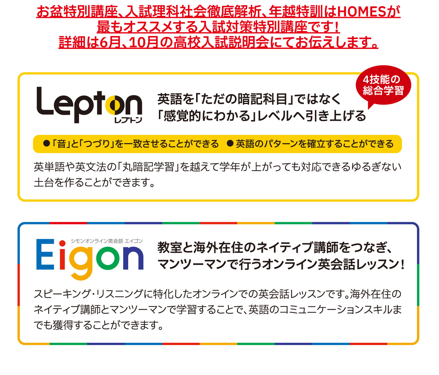 レプトン:英語を「ただの暗記科目」ではなく「感覚的にわかる」レベルへ引き上げる エイゴン:教室と海外在住のネイティブ講師をつなぎ、マンツーマンで行うオンライン英会話レッスン！