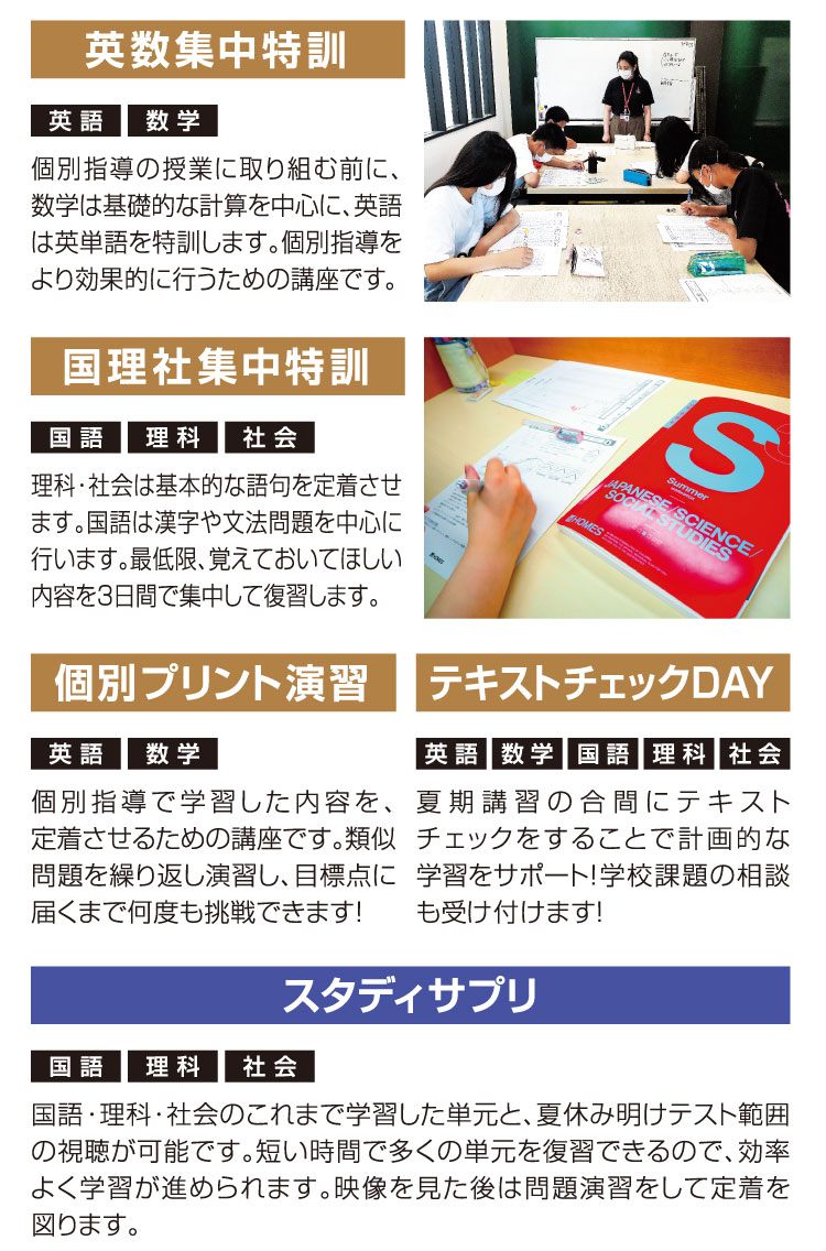英数集中特訓 国理社集中特訓 個別プリント演習 テキストチェックDAY スタディサプリ