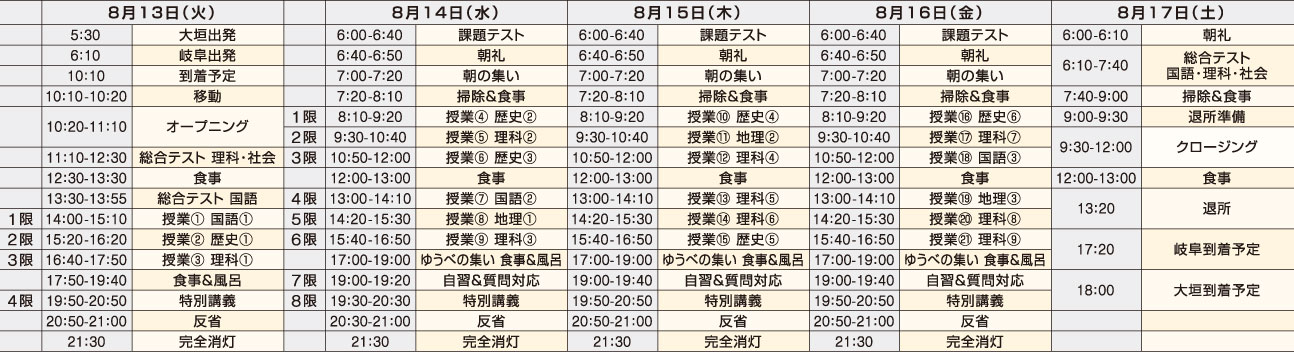 お盆徹底合宿 8/13(火)〜8/17(土) 5日間 国立信州高遠青少年自然の家