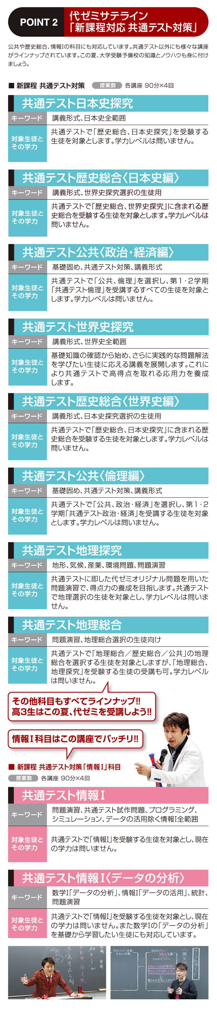代ゼミサテライン「新課程対応 共通テスト対策」 共通テスト日本史探究 共通テスト歴史総合〈日本史編〉 共通テスト公共〈政治・経済編〉 共通テスト世界史探究 共通テスト歴史総合〈世界史編〉 共通テスト公共〈倫理編〉 共通テスト地理探究 共通テスト地理総合 共通テスト情報Ⅰ 共通テスト情報Ⅰ〈データの分析〉