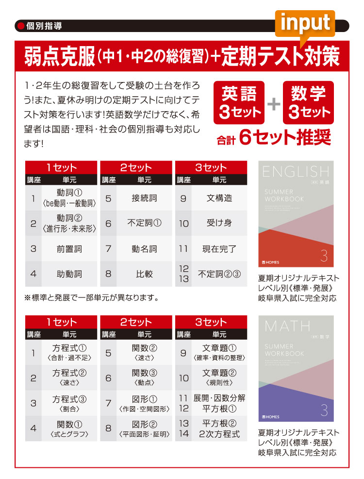 弱点克服（中１・中２の総復習）＋定期テスト対策