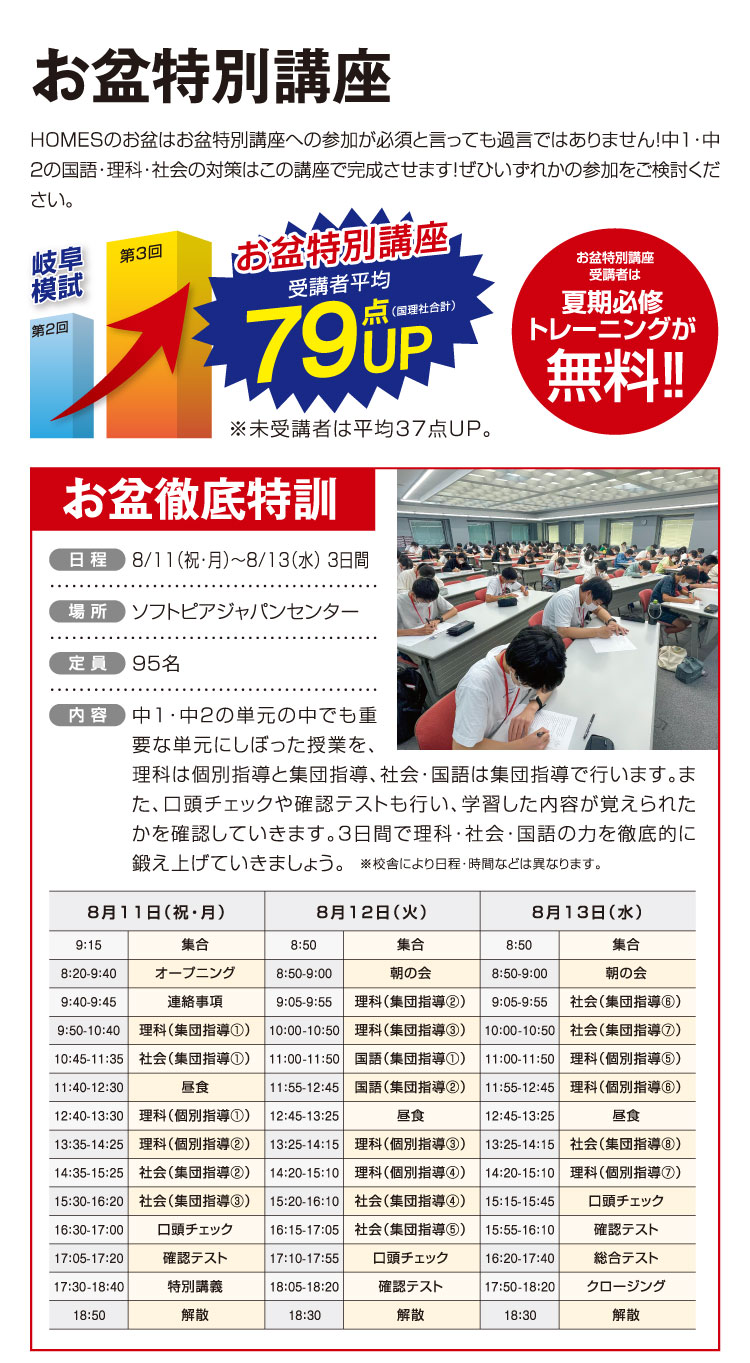 お盆特別講座 受講者平均79点UP お盆特別講座受講者は夏期必修トレーニングが無料!!