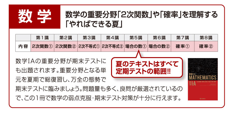 数学:数学の重要分野「2次関数」や「確率」を理解する「やればできる夏」