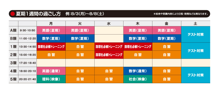 HOMESが自信を持ってオススメする夏の受講パターン!! 英語・数学:個別指導 国語・理科・社会:お盆特別講座+英数プリント演習 国理社集中特訓 国理社映像授業 5教科必修トレーニング