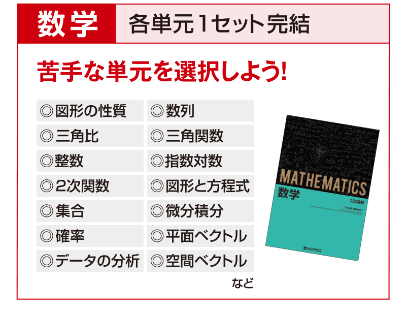 数学 各単元1セット完結 苦⼿な単元を選択しよう!