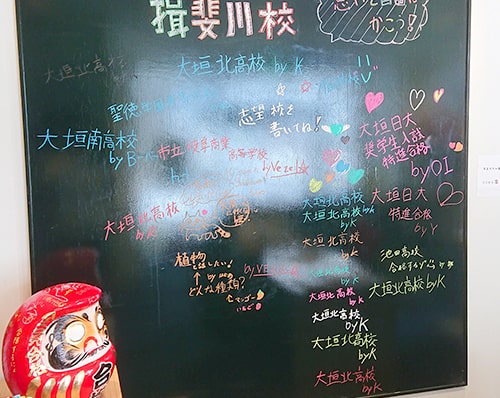 生徒たちの志望校が書かれた黒板